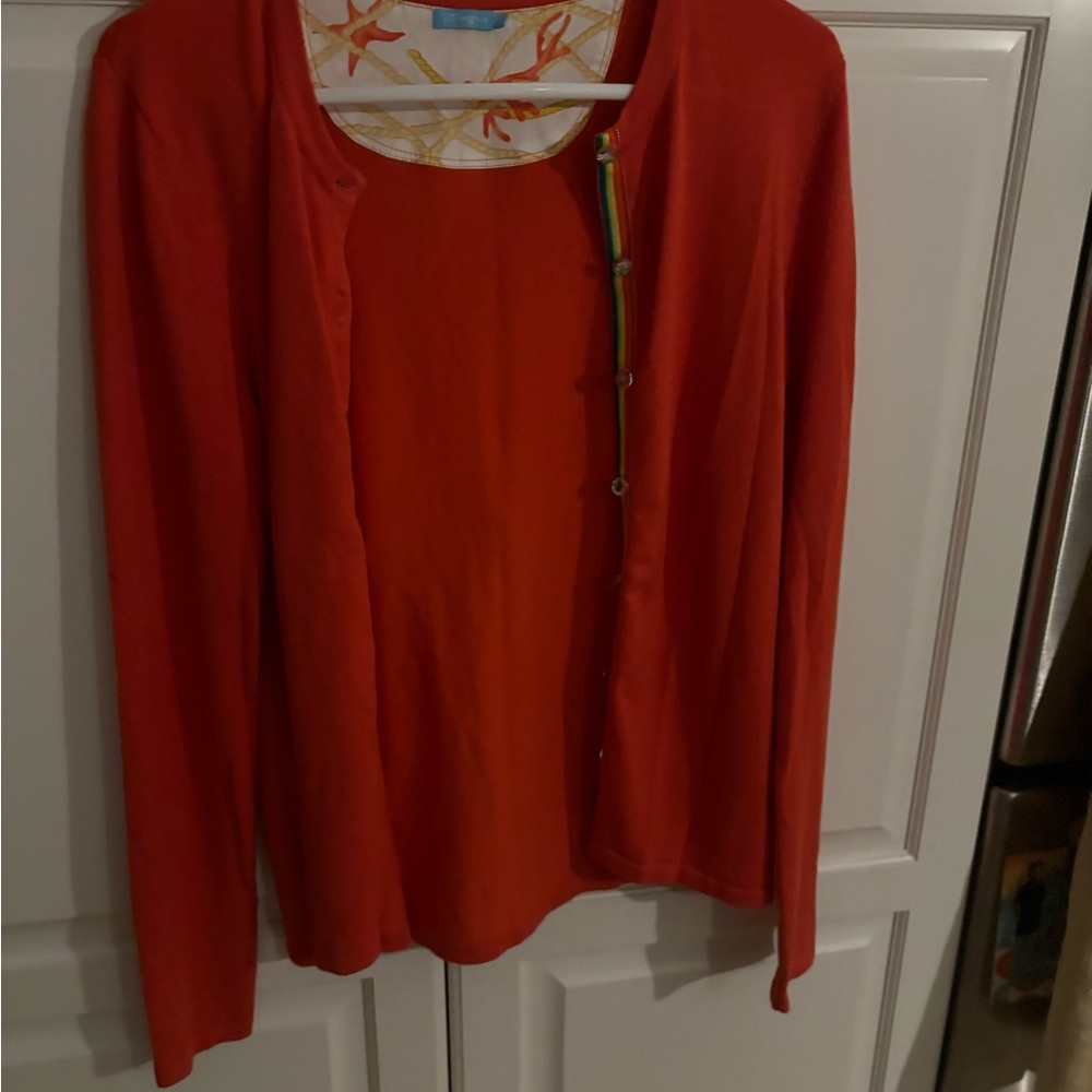 J McLaughlin orange cardigan. Like new. Size small